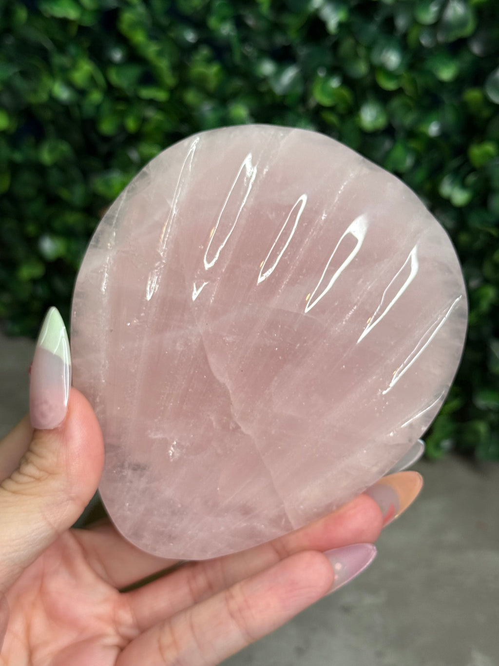 Rose Quartz Shell Mirror Crystal Carving