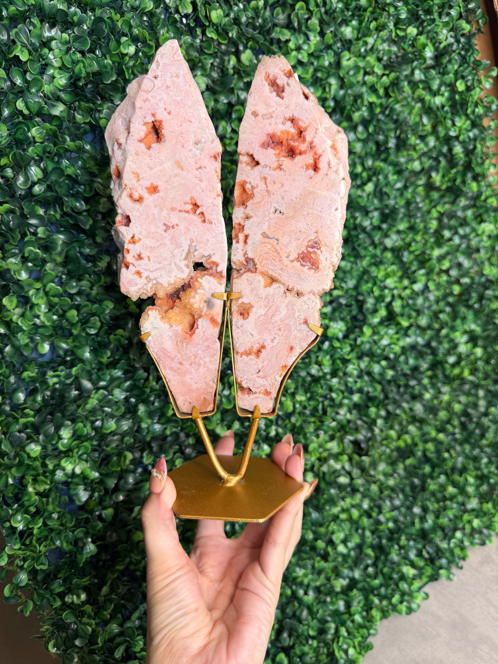 Rare Pink Carnelian Agate Slab Pair from Indonesia A