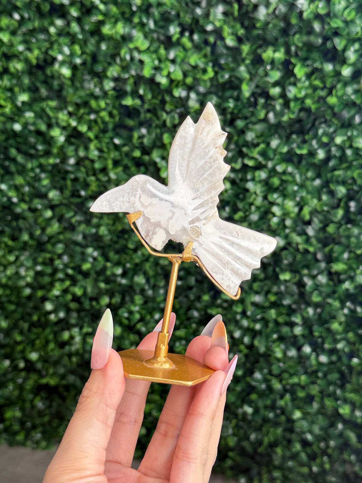 White Plume Agate Dove Crystal Carving - Indonesia - A
