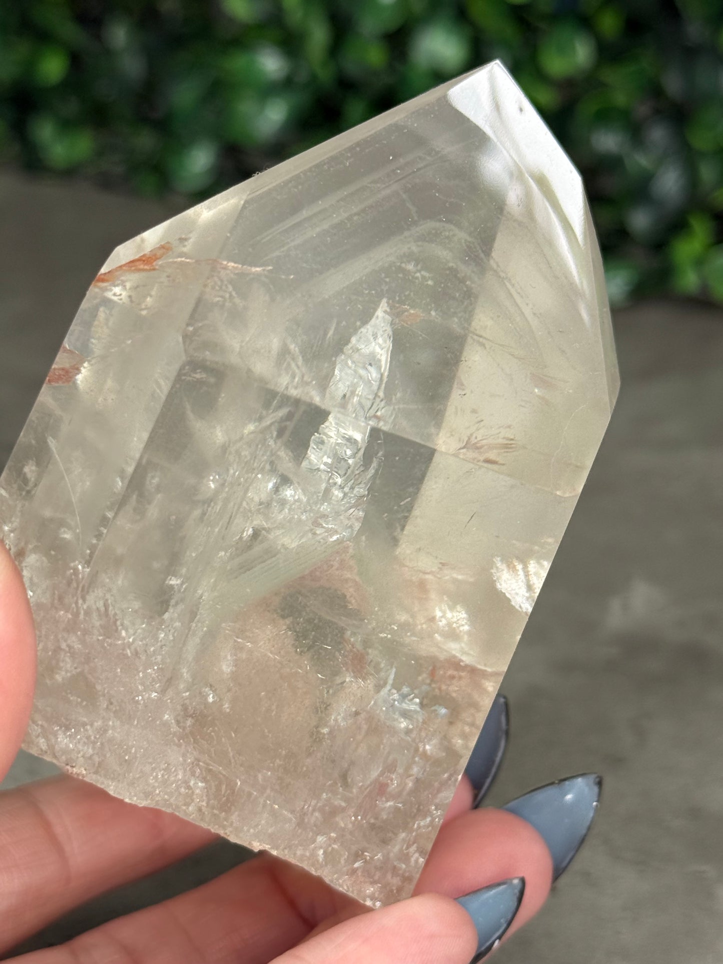 Brazilian Phantom Clear Quartz Freeform on Gold Stand