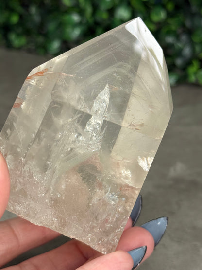 Brazilian Phantom Clear Quartz Freeform on Gold Stand
