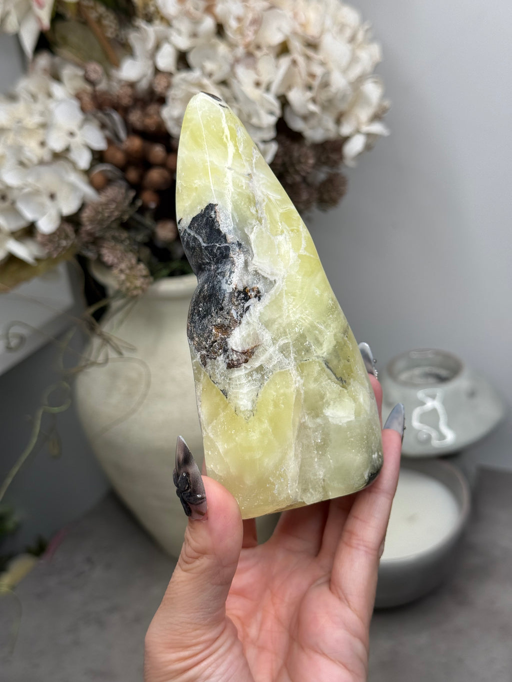 Yellow Aragonite Freeform Crystal Carvings Q - Pakistan