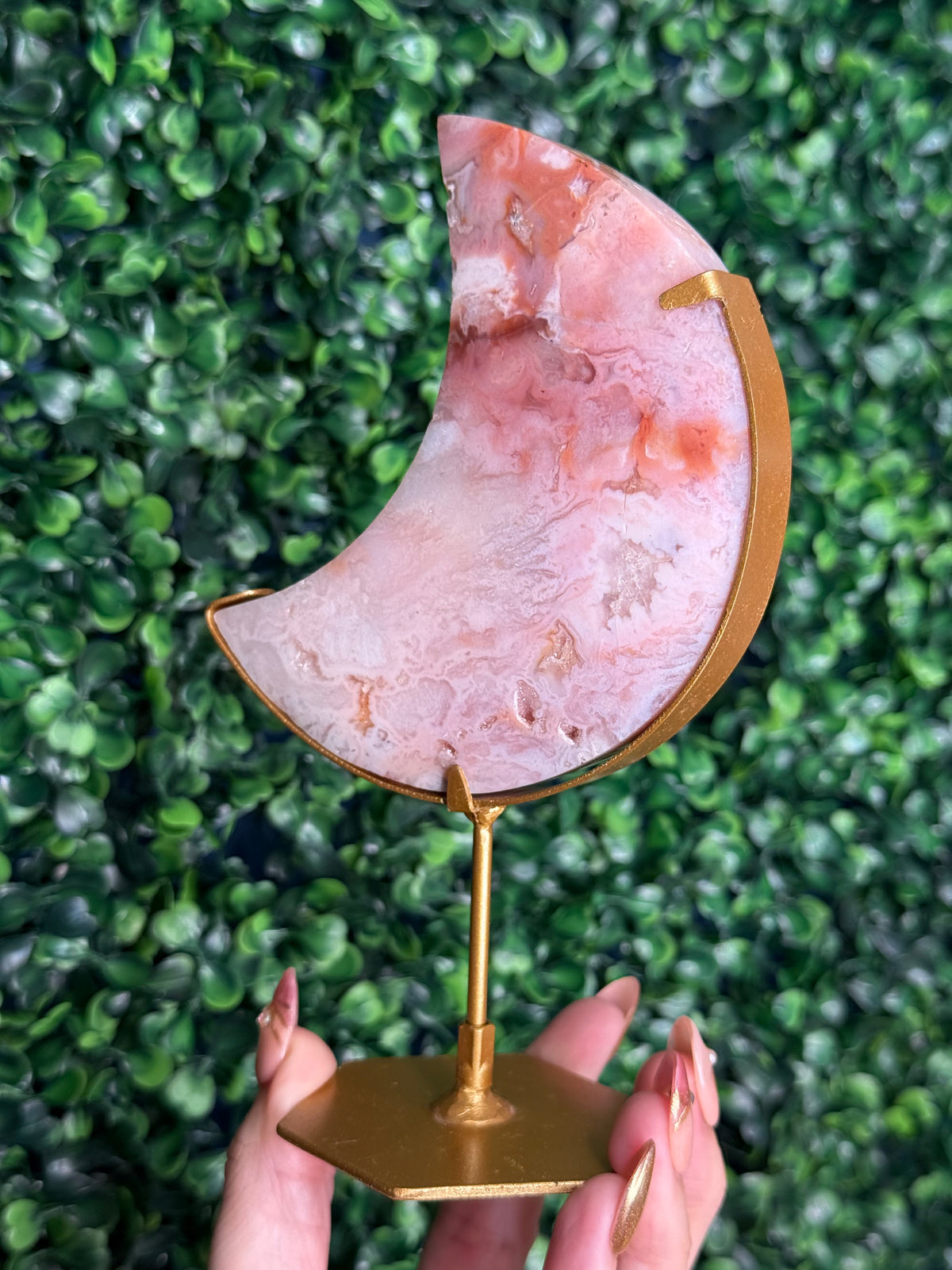 Pink Carnelian Moon Crystal Carving from Indonesia B