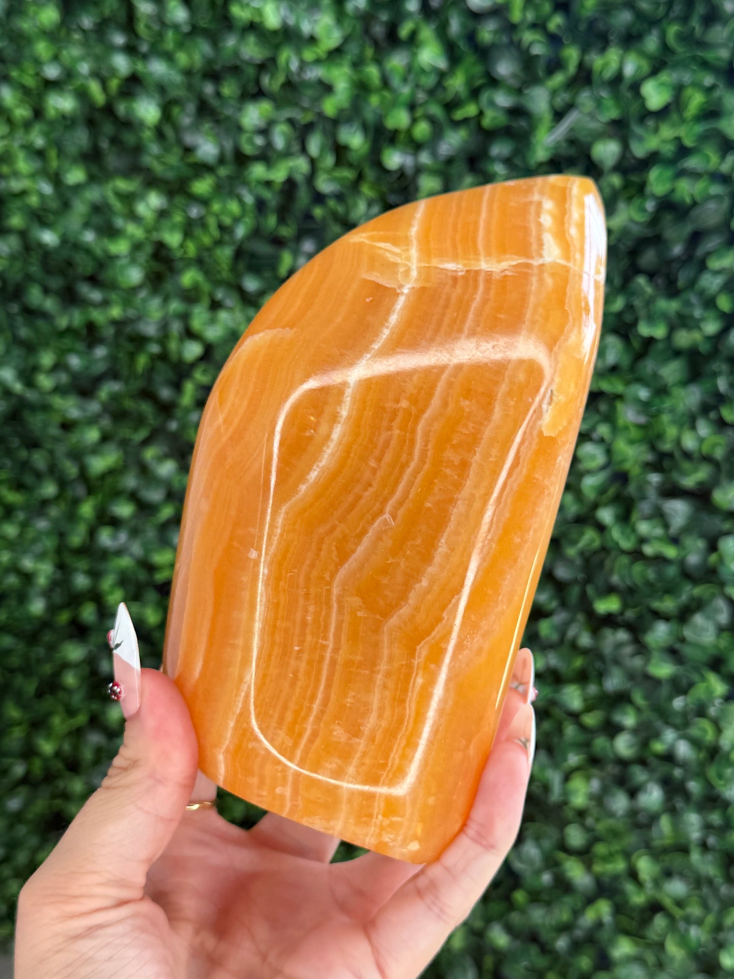 XL Orange Calcite Polished Freeform Crystal Carvings from India H 1.3kg