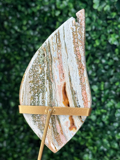 Pink Ocean Jasper teardrop Crystal carving from Indonesia A