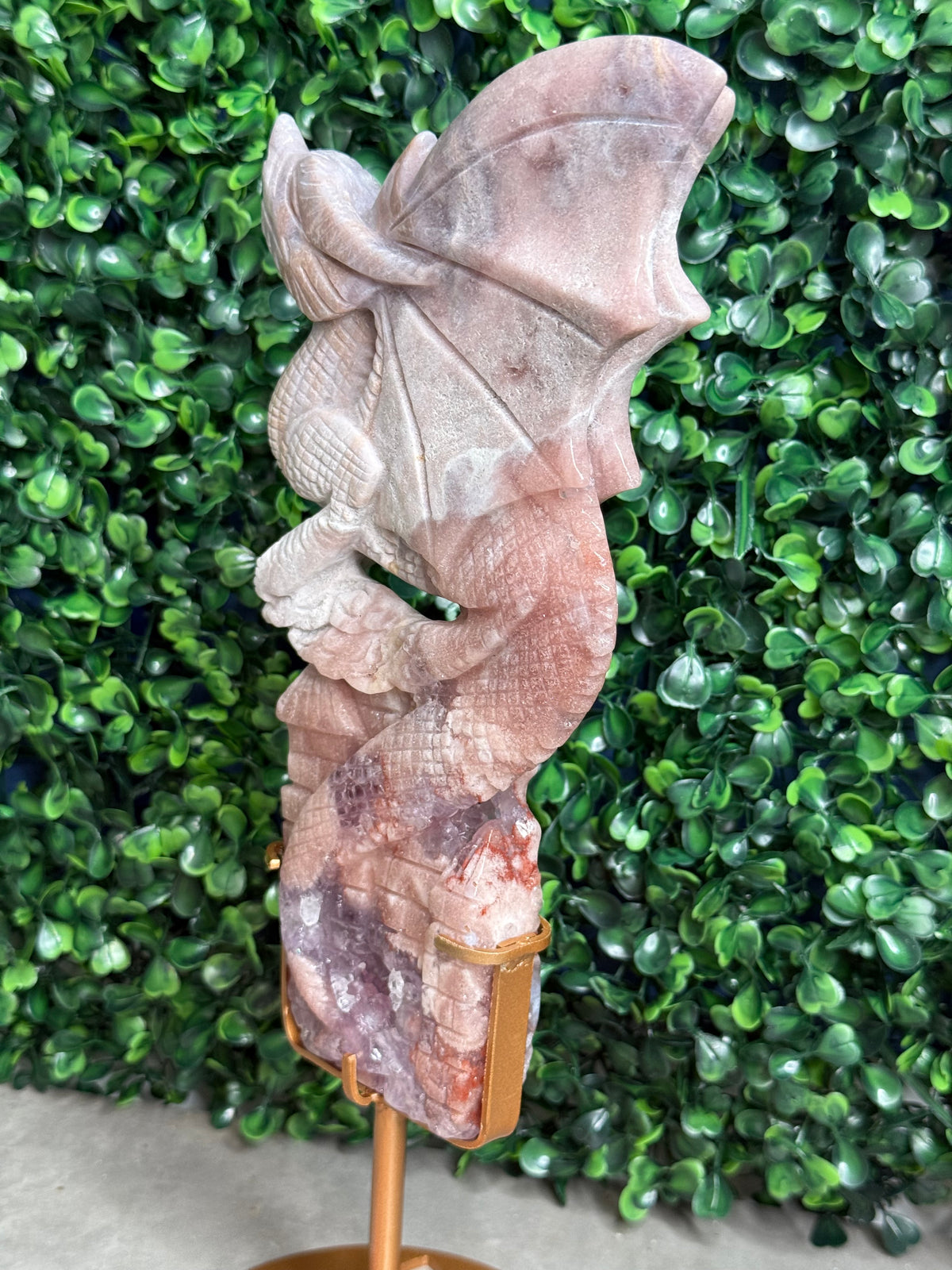 Large Pink Amethyst Druzy Dragon Carving - Brazil