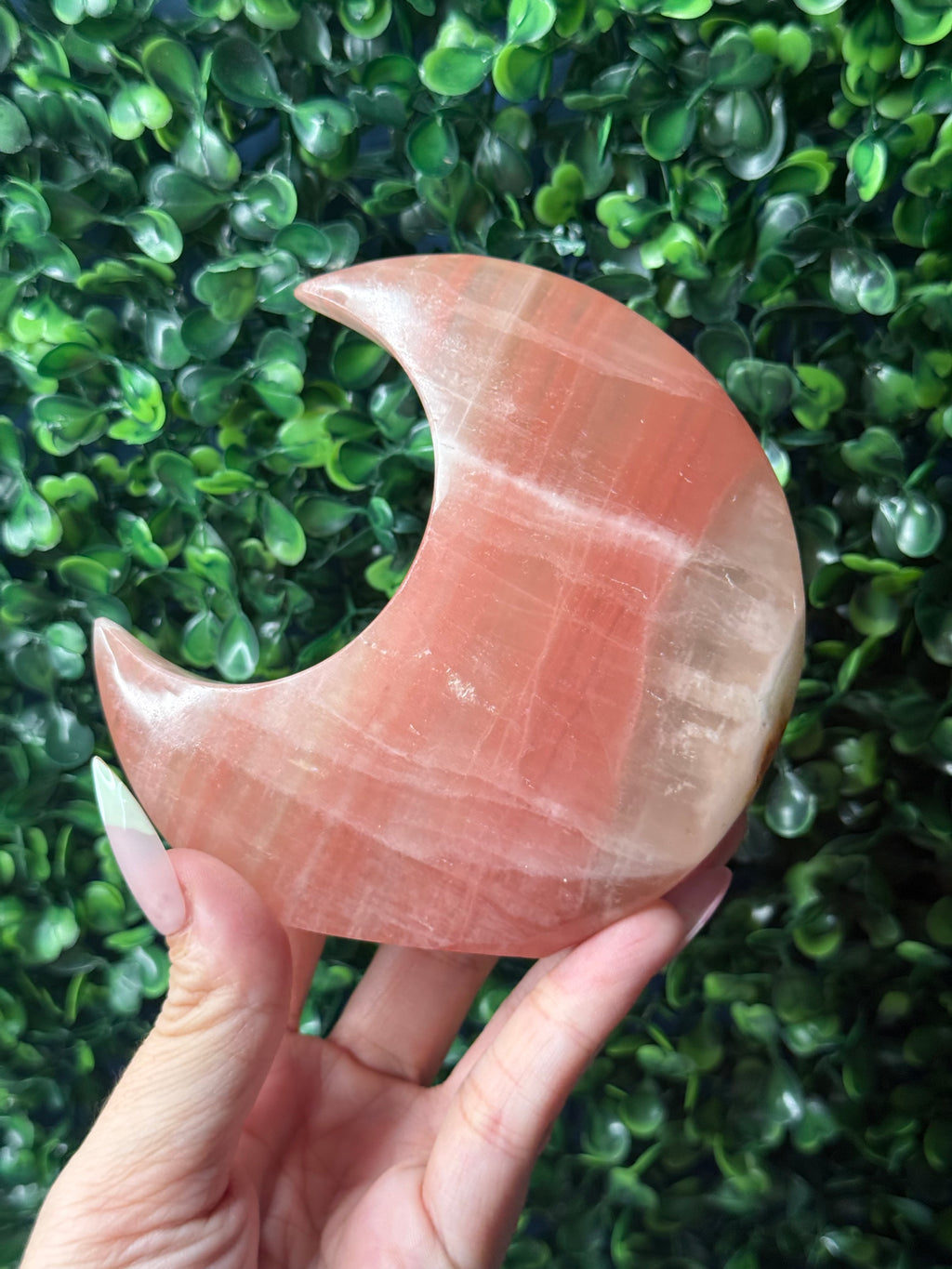 Rose Calcite Standing Moon Crystal Carving - Pakistan - B