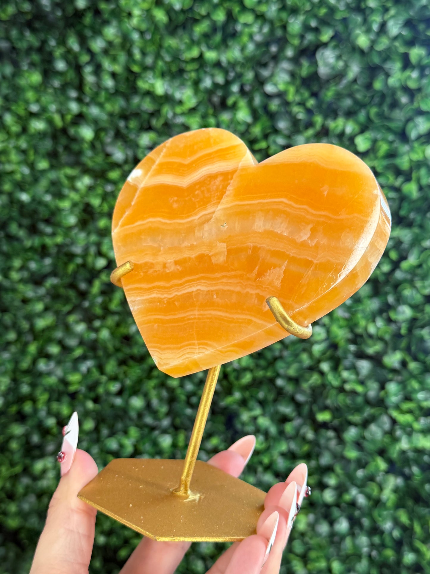 Orange Calcite Heart with Custom Gold Stand from India F