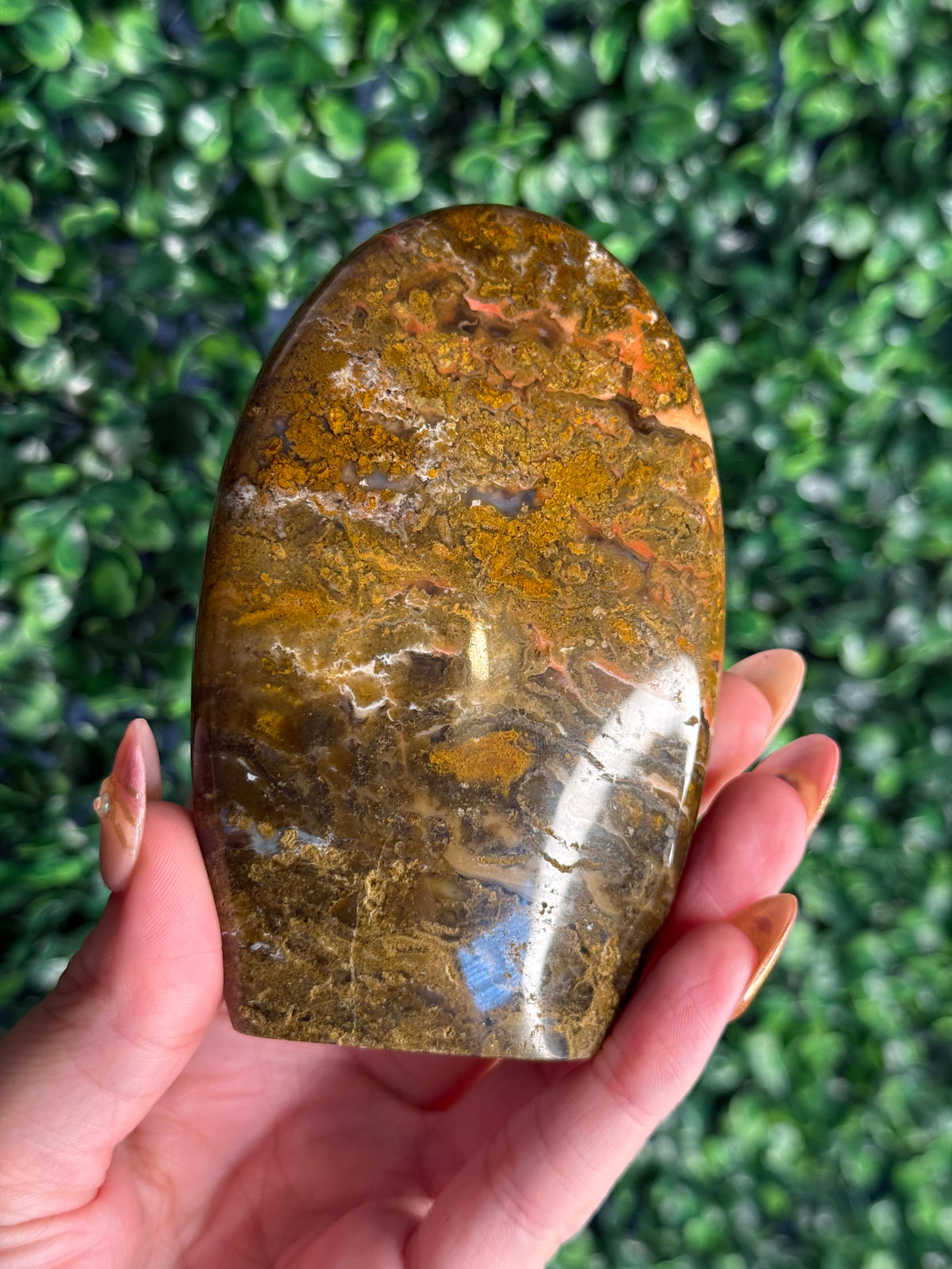 Colourful Moss Agate Freeform Crystal Carving from Indonesia - C