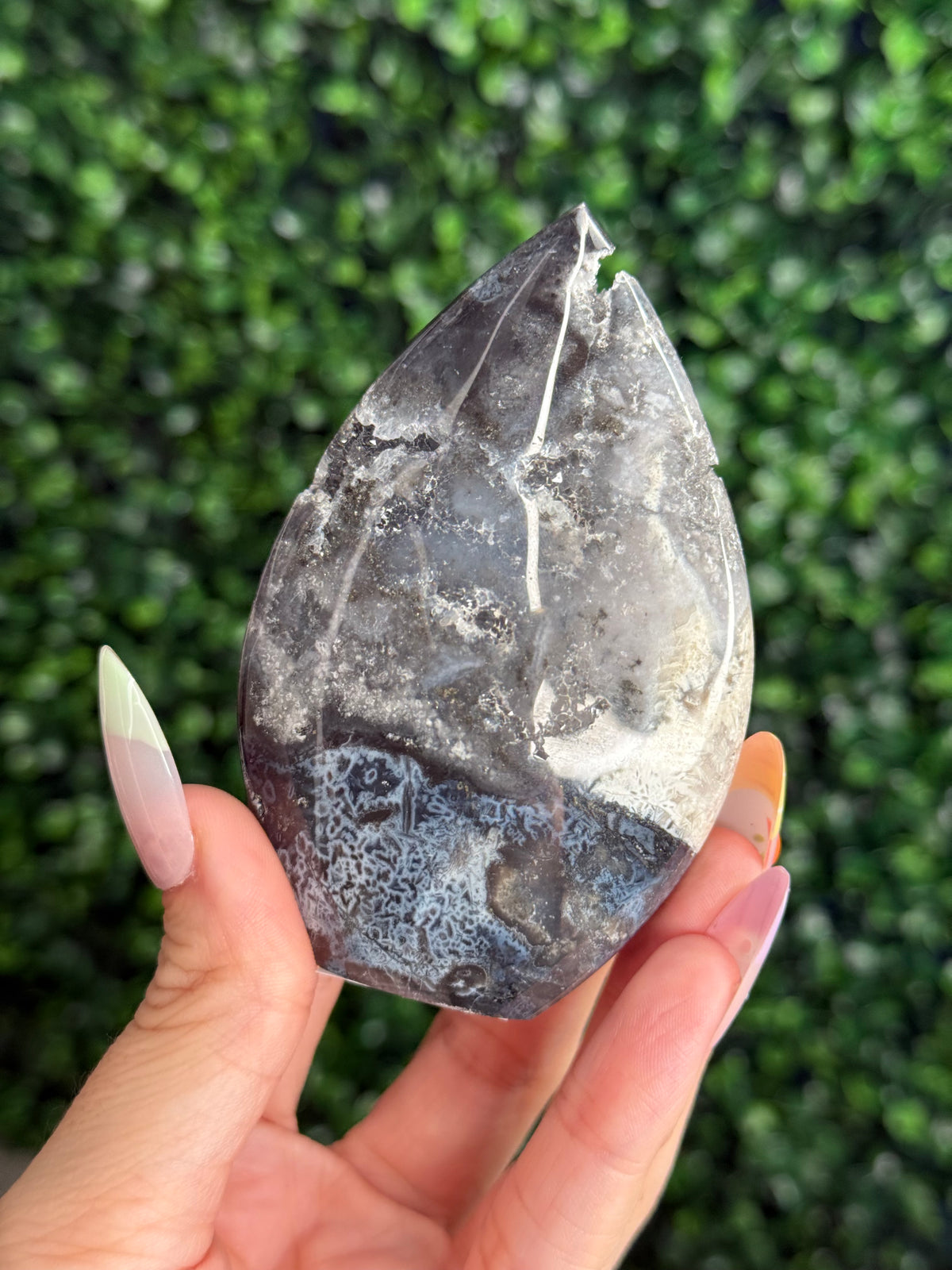 Blue Plume Agate Teardrop Crystal Carving - Indonesia C