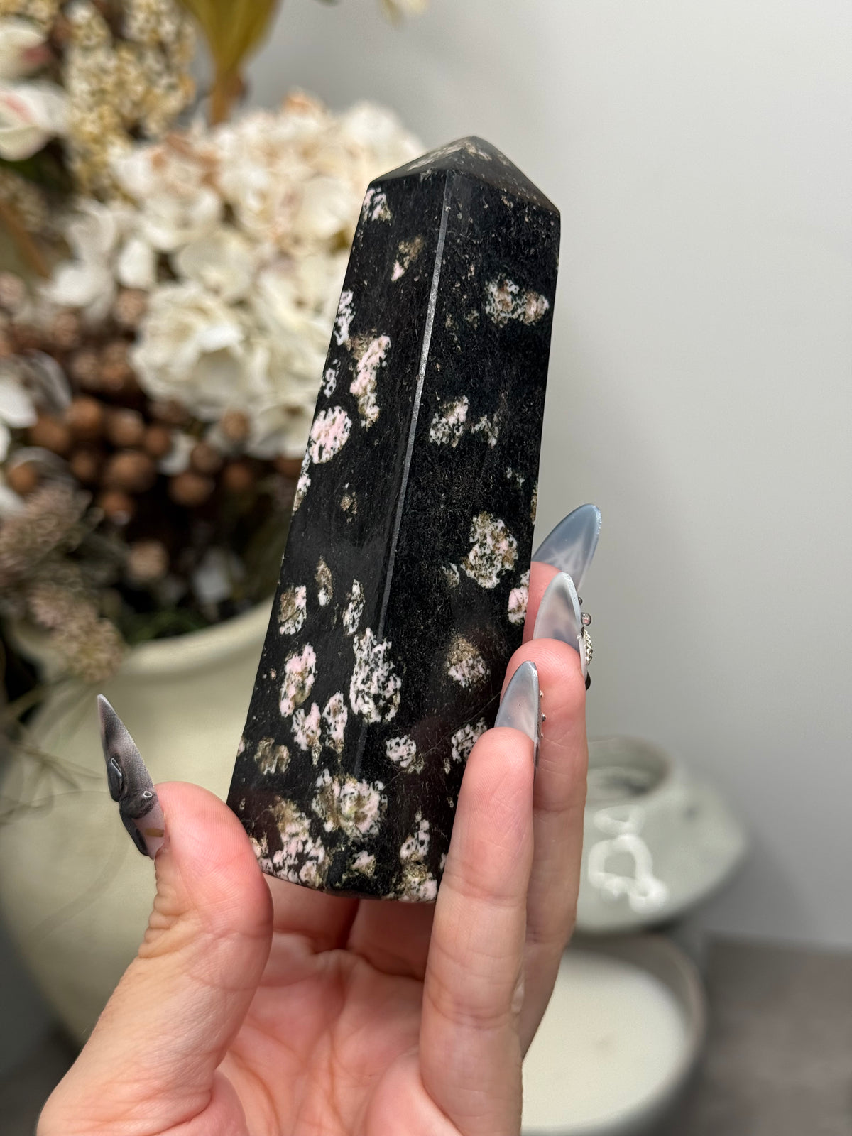 Snowflake Obsidian Tower Crystal Carving A