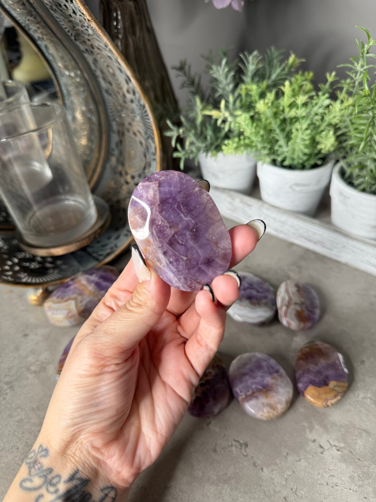 Amethyst x Crazy Lace Agate Palmstone