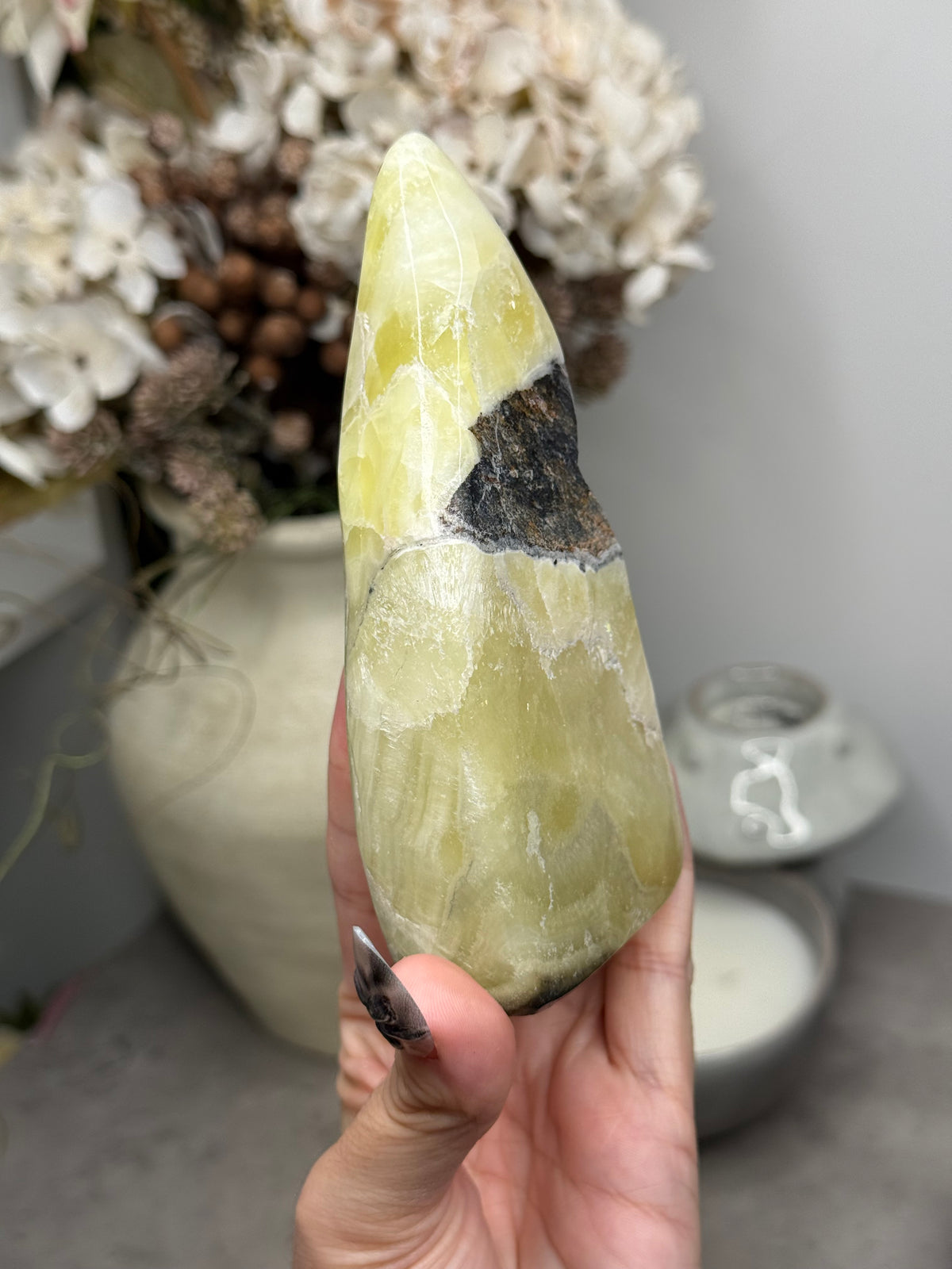 Yellow Aragonite Freeform Crystal Carvings Q - Pakistan