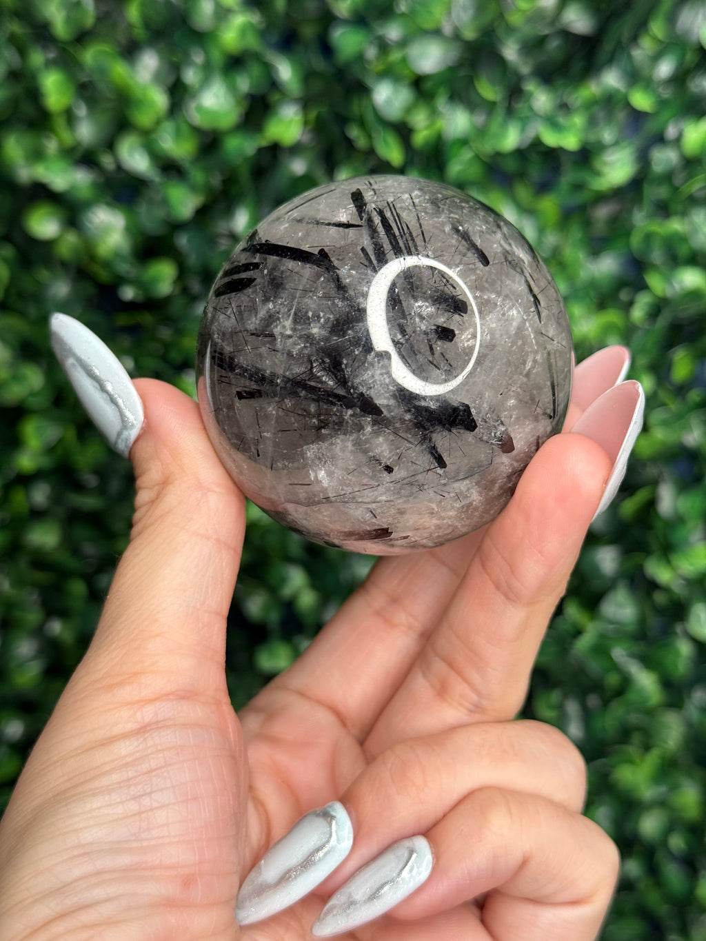 Black Tourmaline in Quartz Sphere Crystal Carving