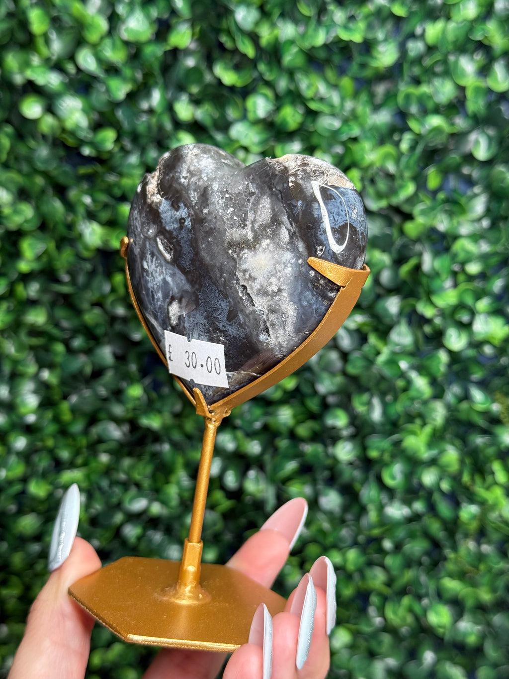 Blue Plume Agate Heart Crystal Carving from Indonesia Z