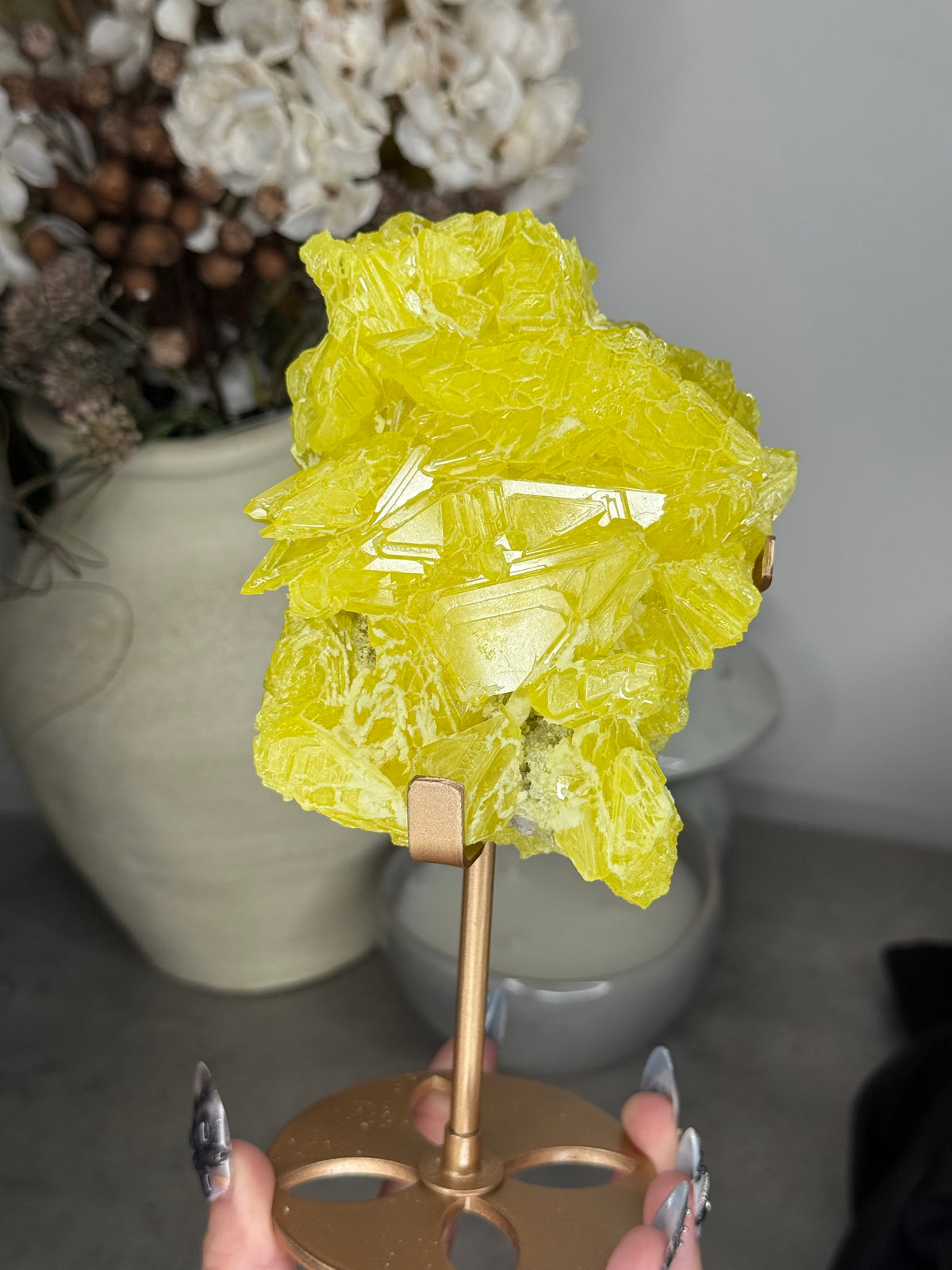 Sulphur Specimen with Custom Gold Stand - A