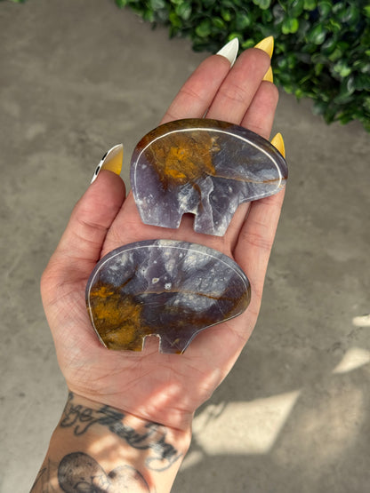 Purple Chalcedony Bear Crystal Carvings - Indonesia