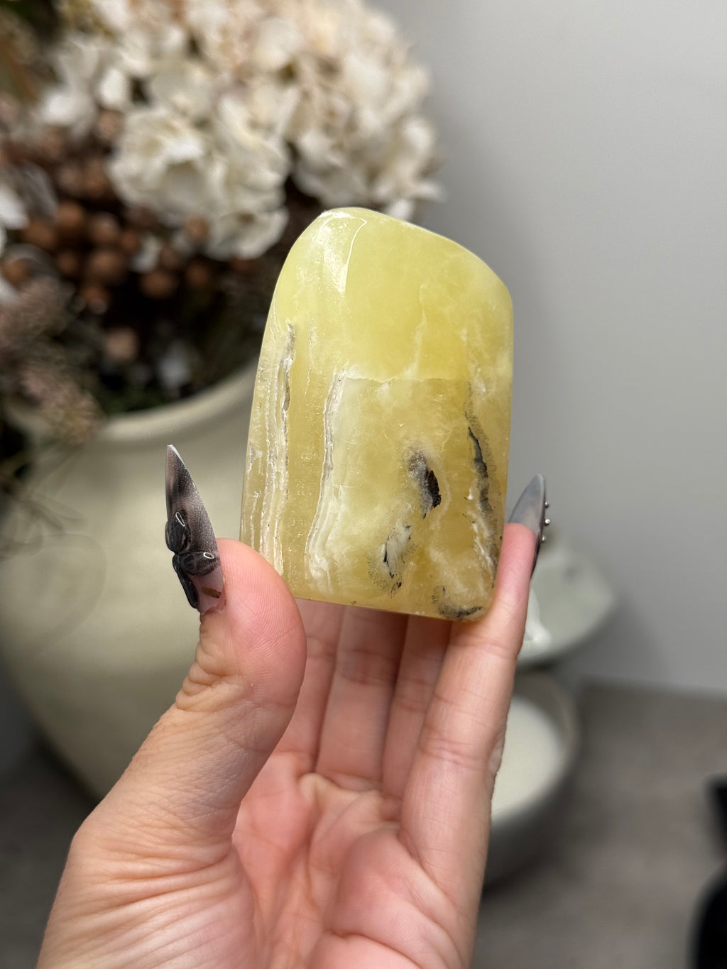 Yellow Aragonite Freeform Crystal Carvings C - Pakistan