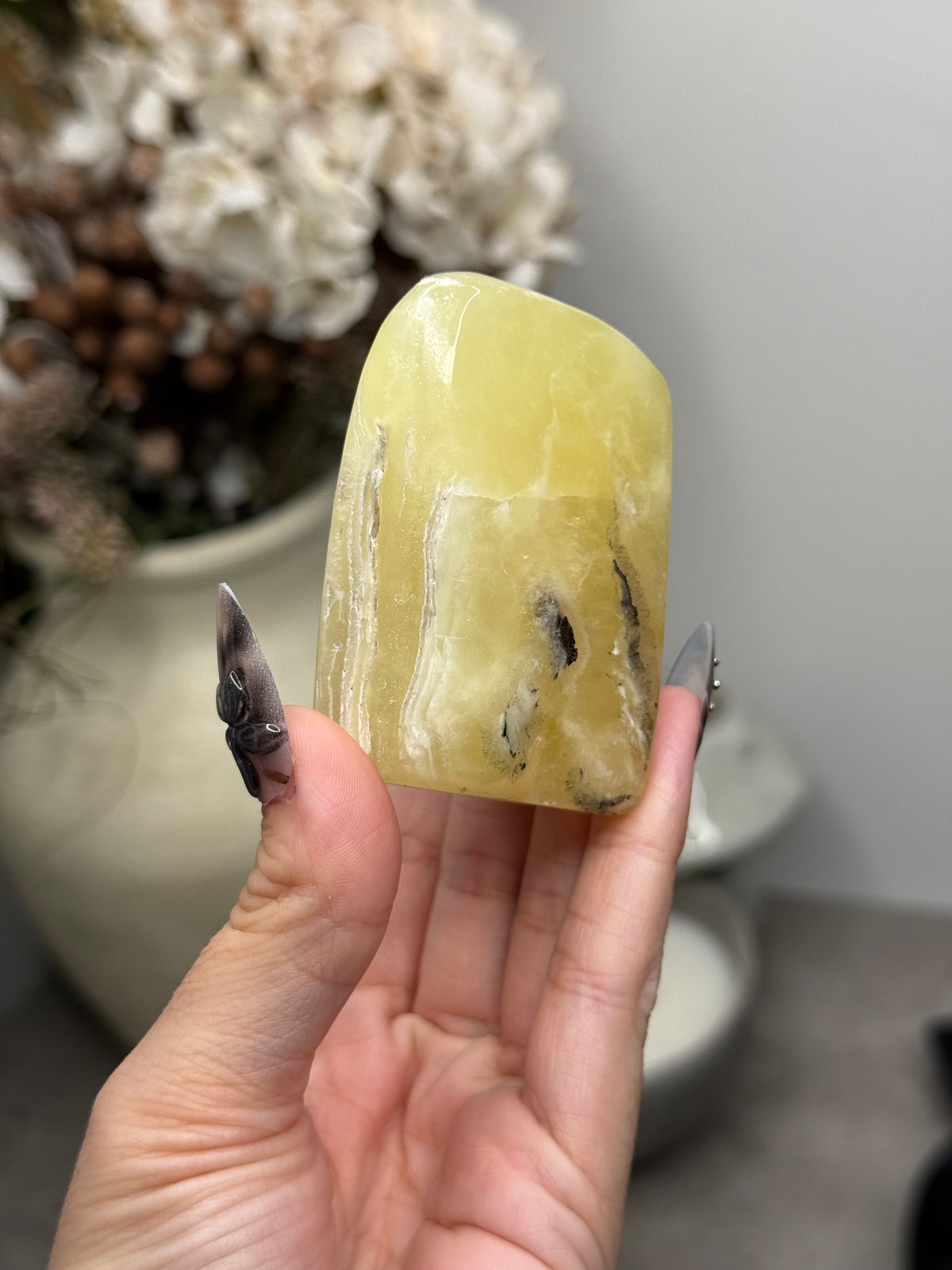 Yellow Aragonite Freeform Crystal Carvings C - Pakistan