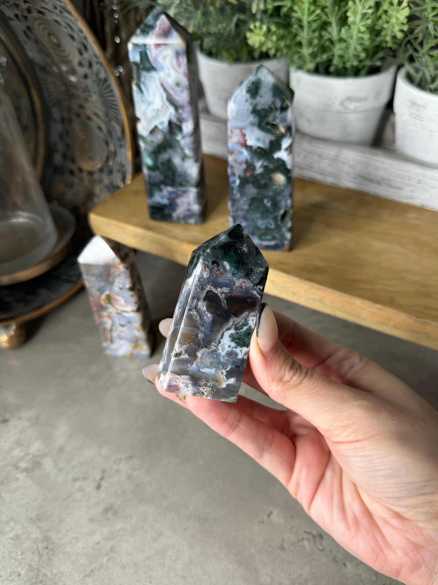 Pink Moss Agate Towers