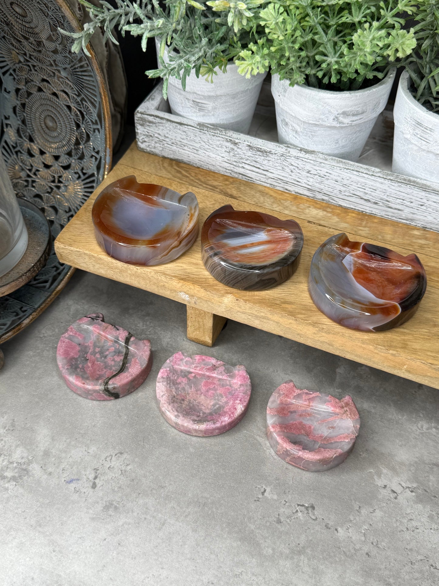 Rhodonite and Agate Cat Bowls