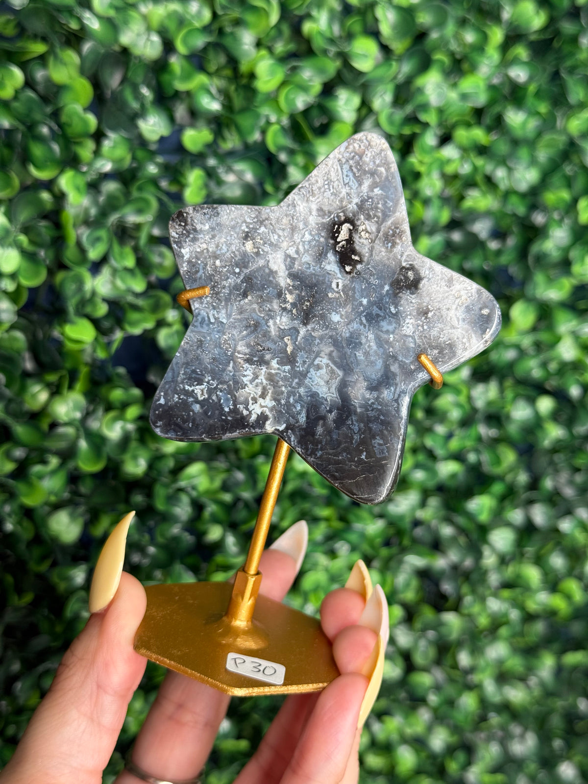 Blue Plume Agate Star Crystal Carving from Indonesia P