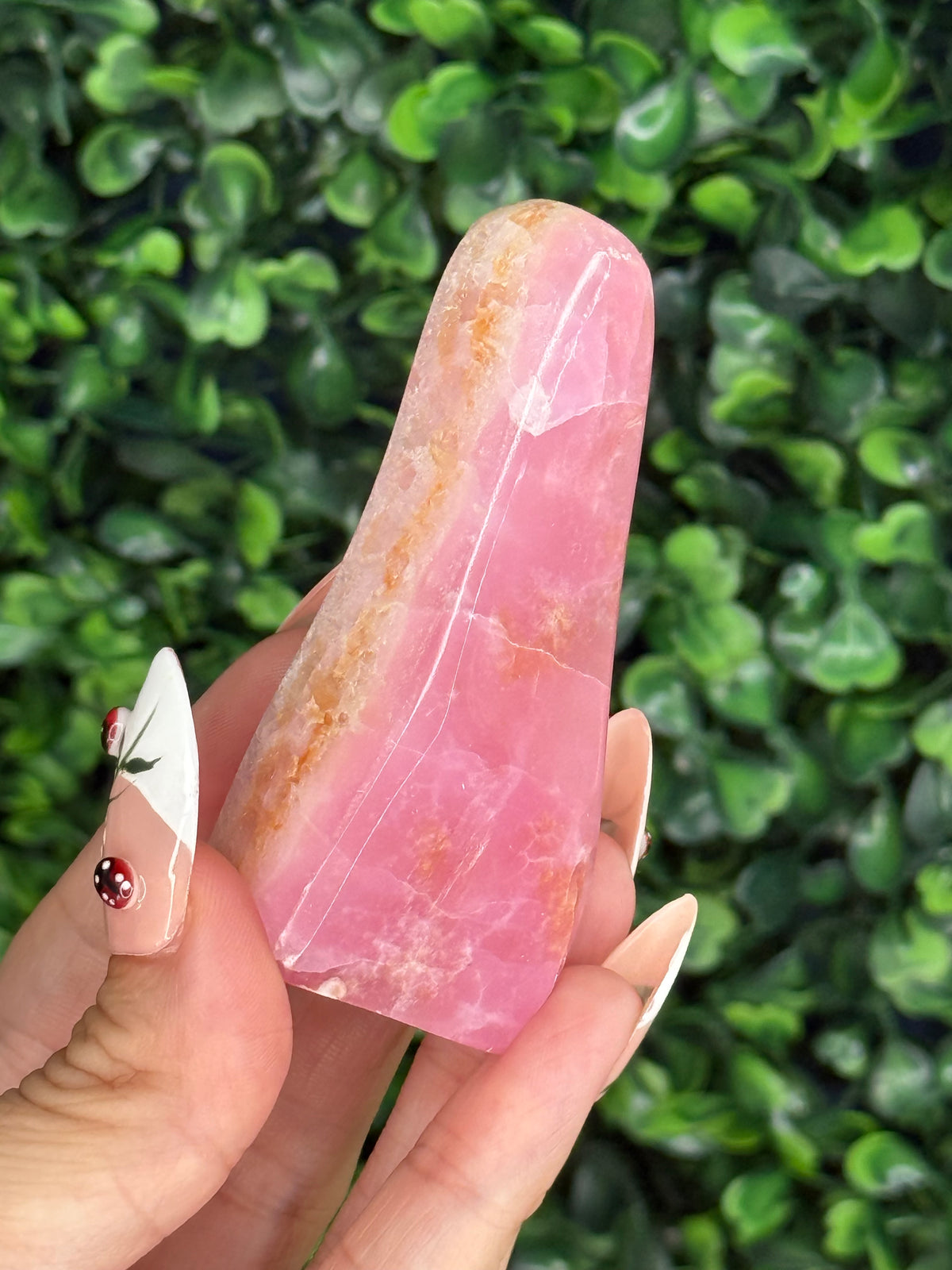 Pink Aragonite AAA with gold Stand from Afghanistan O
