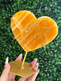 Orange Calcite Heart with Custom Gold Stand from India H