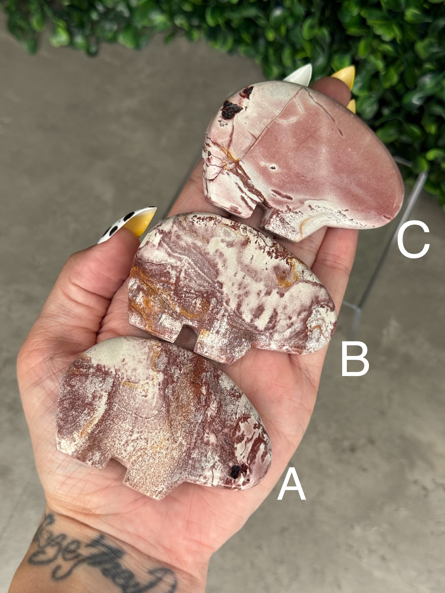 Pink Picture Jasper Bear Crystal Carvings