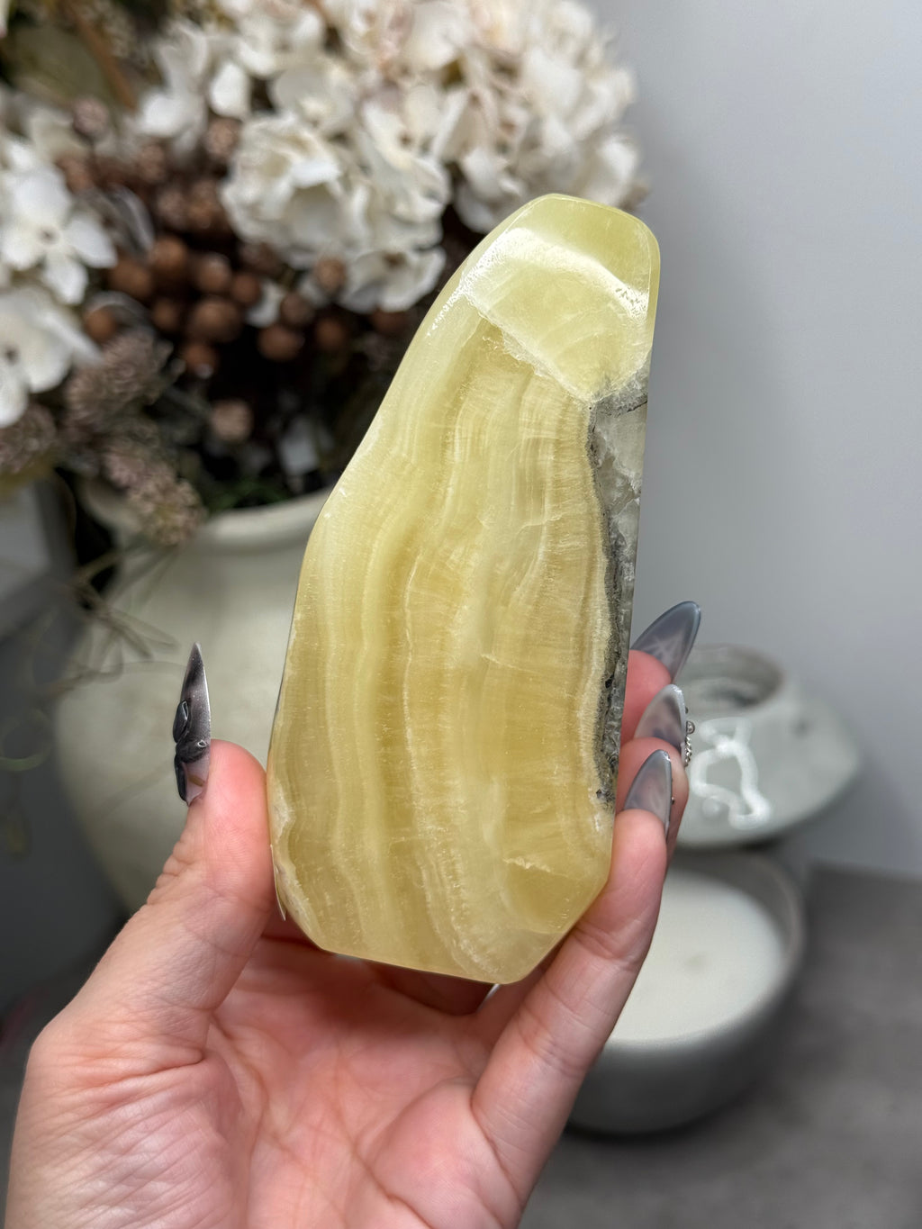 Yellow Aragonite Freeform Crystal Carvings J - Pakistan