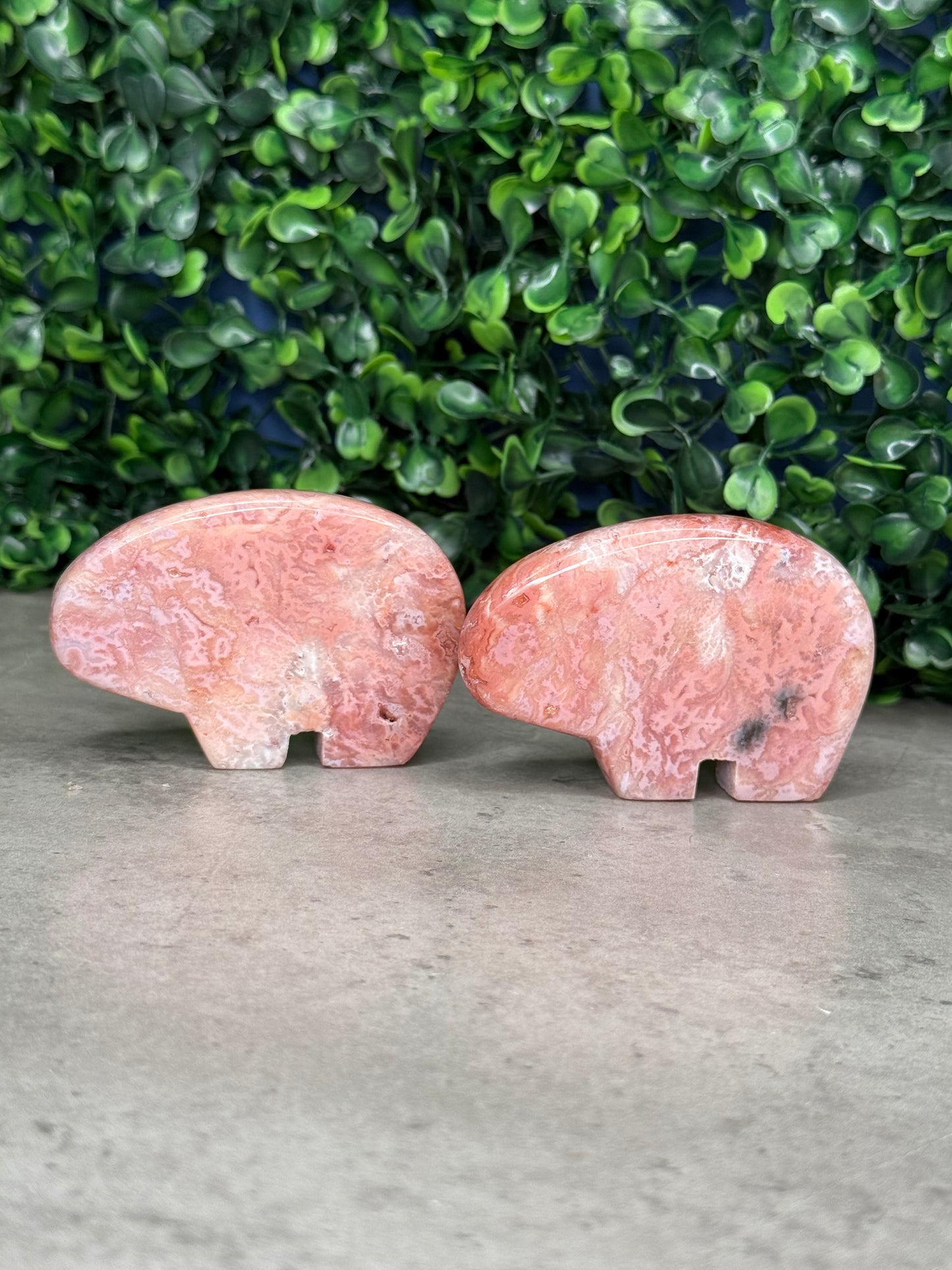 Pink Carnelian Bear Crystal Carvings