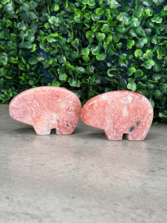 Pink Carnelian Bear Crystal Carvings