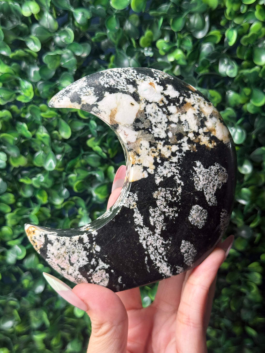 Snowflake Obsidian Standing Moon Crystal Carving - Pakistan - B