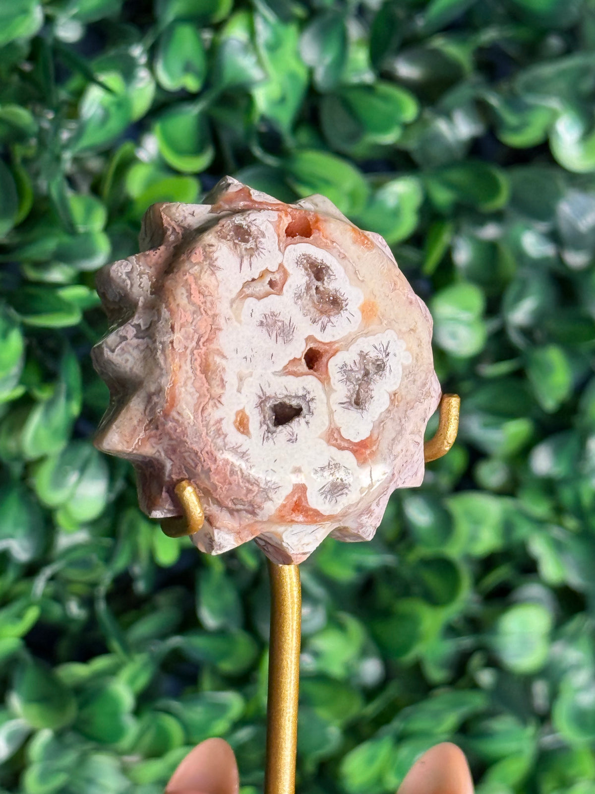 Pink Crazy Lace Agate Sun Crystal Carving from Indonesia - F