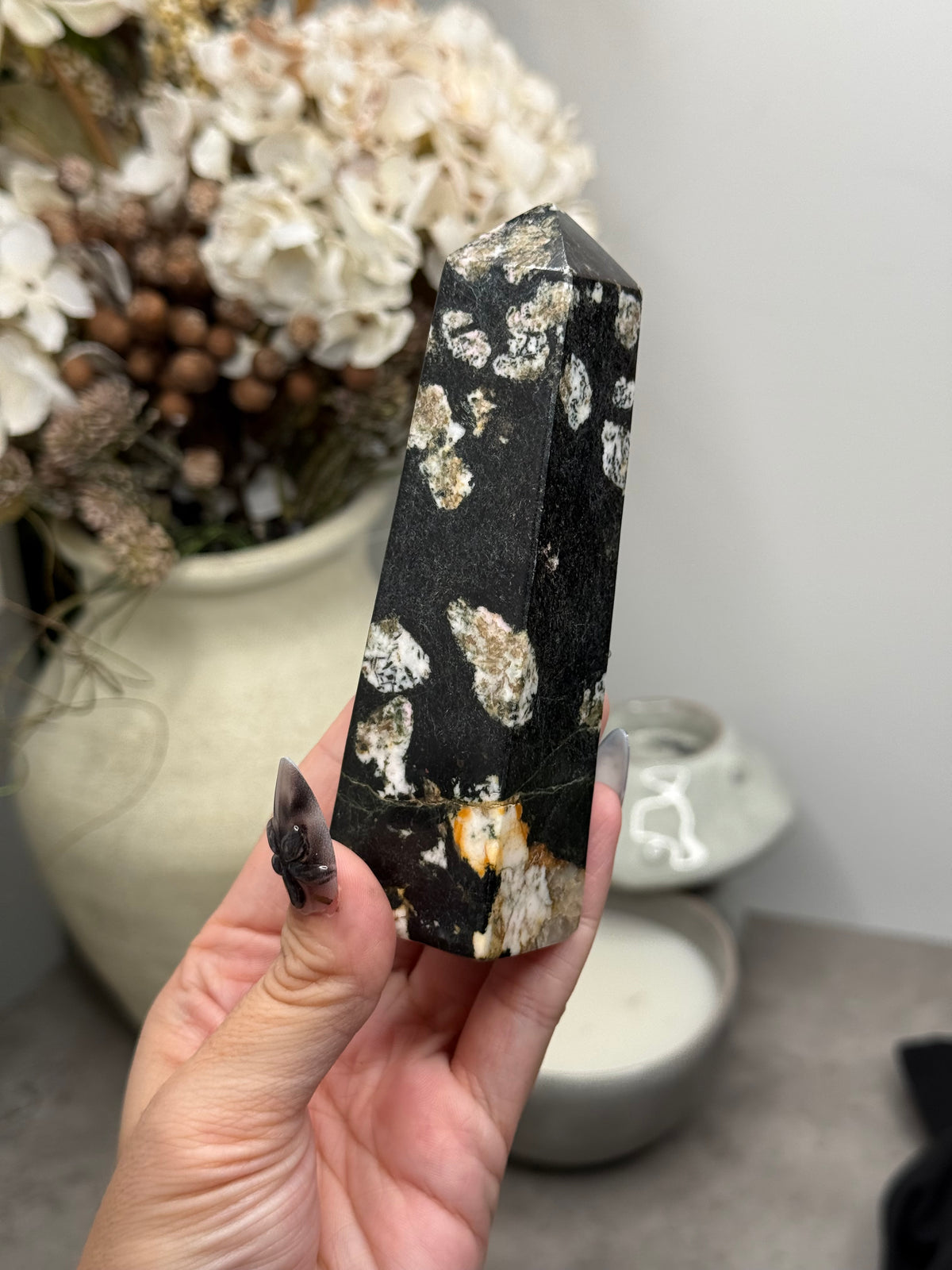 Snowflake Obsidian Tower Crystal Carving B