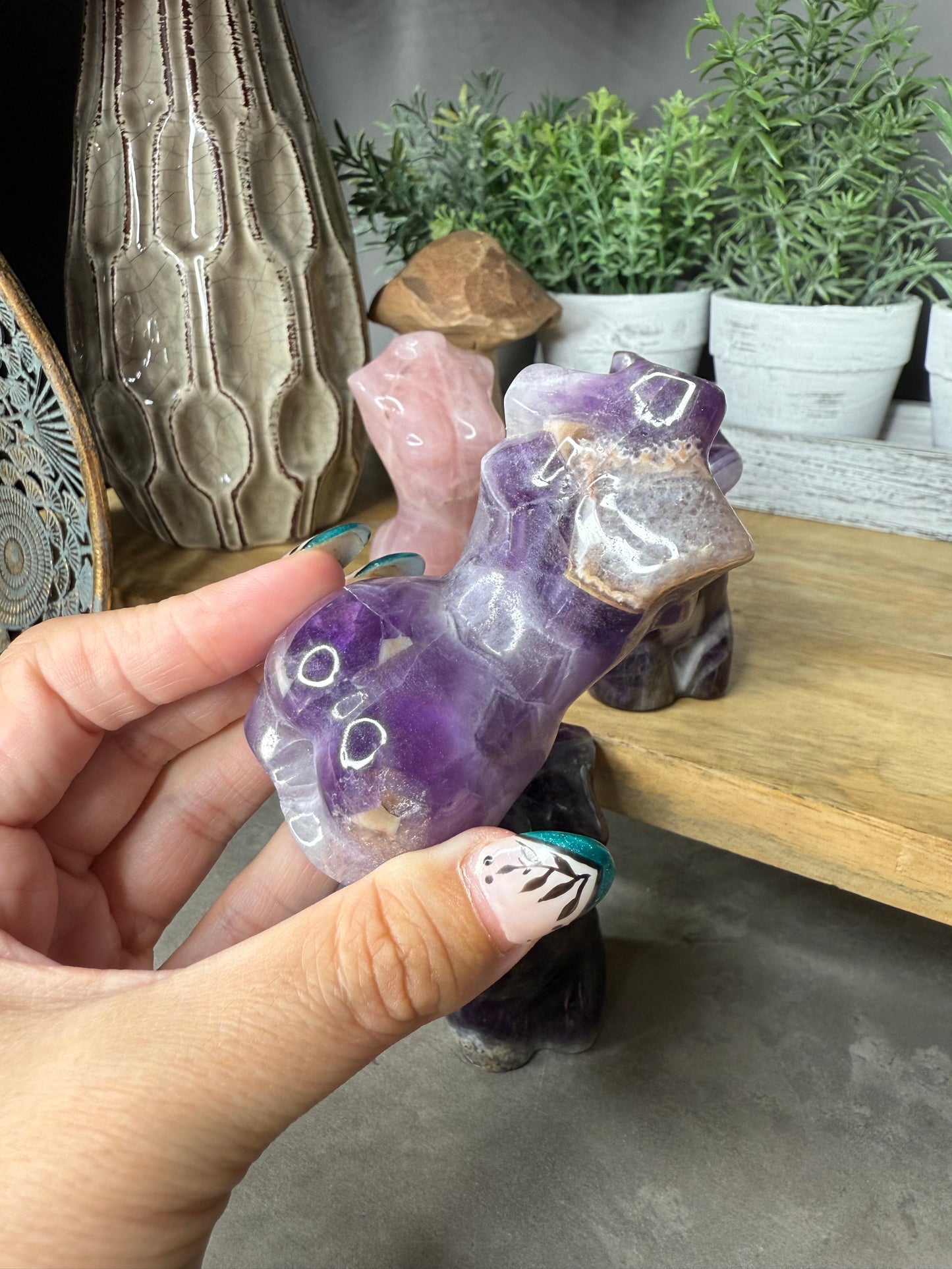 Rose Quartz & Amethyst Goddess Crystal Carvings