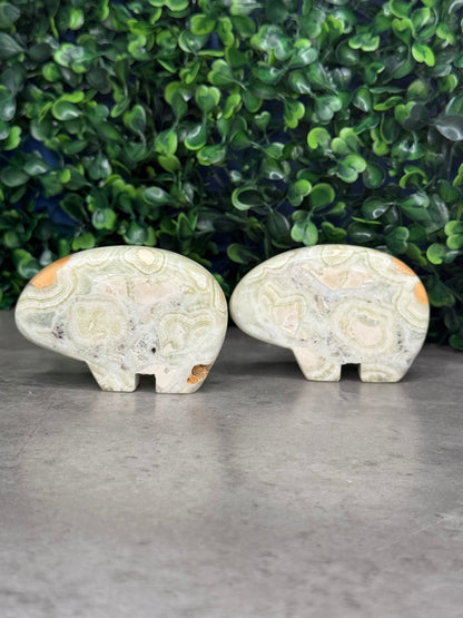 Green Milano Jasper Bear Crystal Carvings - Indonesia