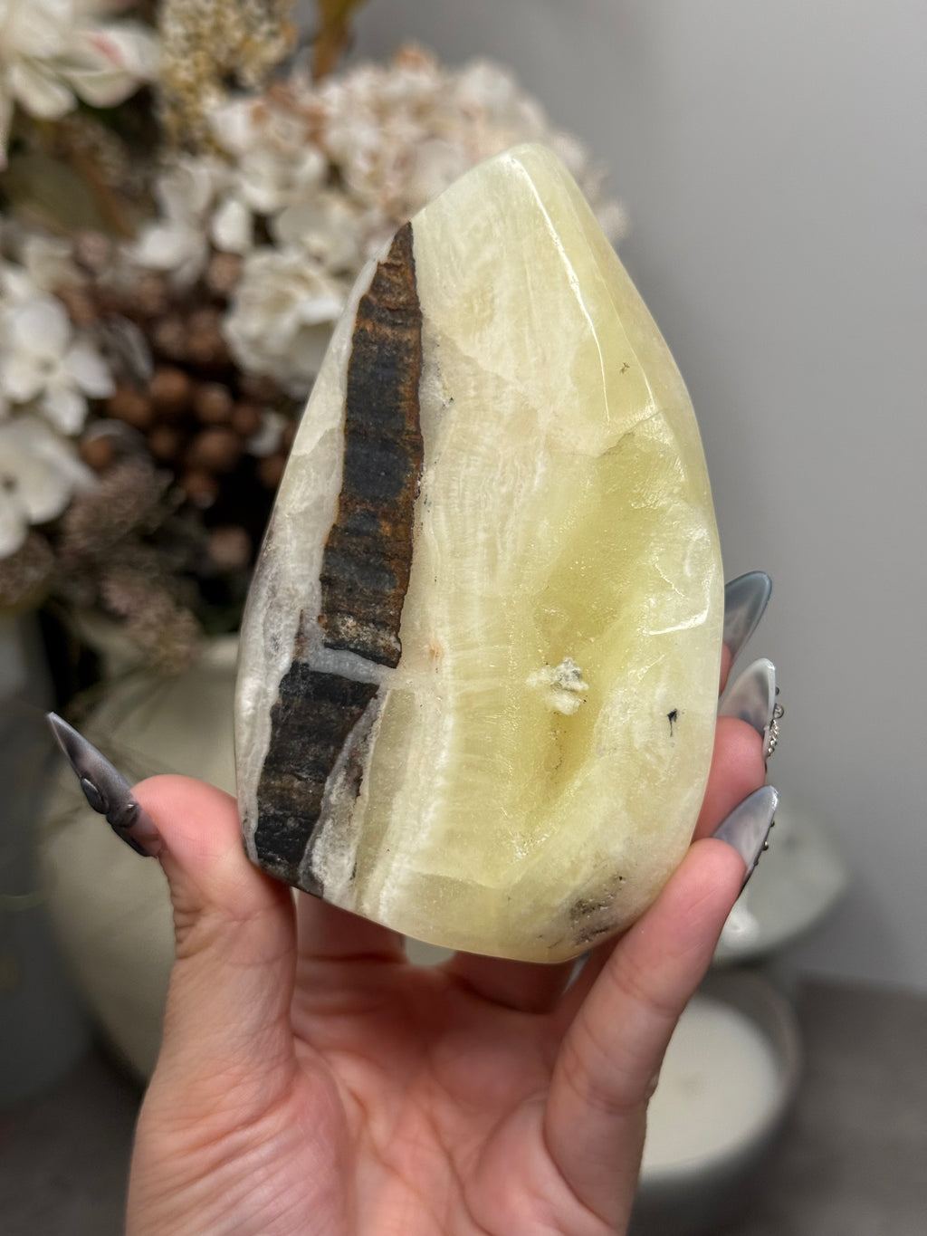 Yellow Aragonite Freeform Crystal Carvings R - Pakistan