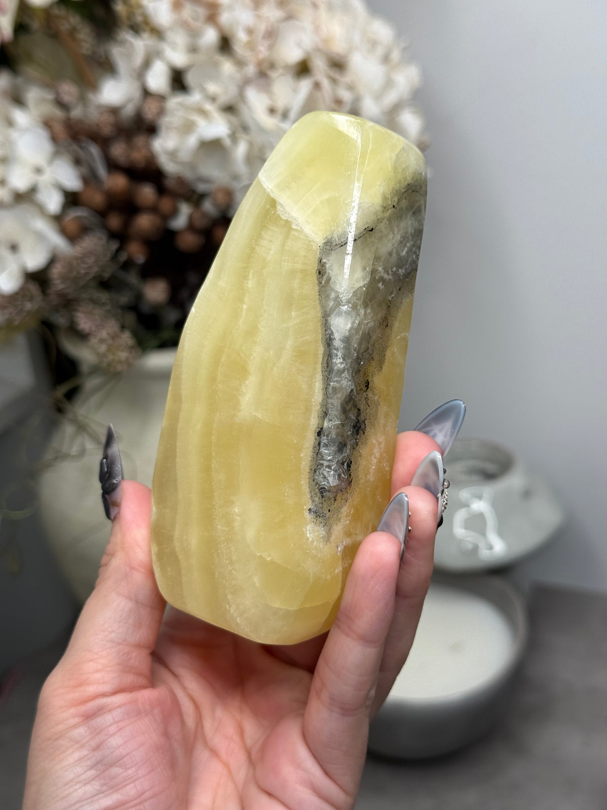 Yellow Aragonite Freeform Crystal Carvings J - Pakistan