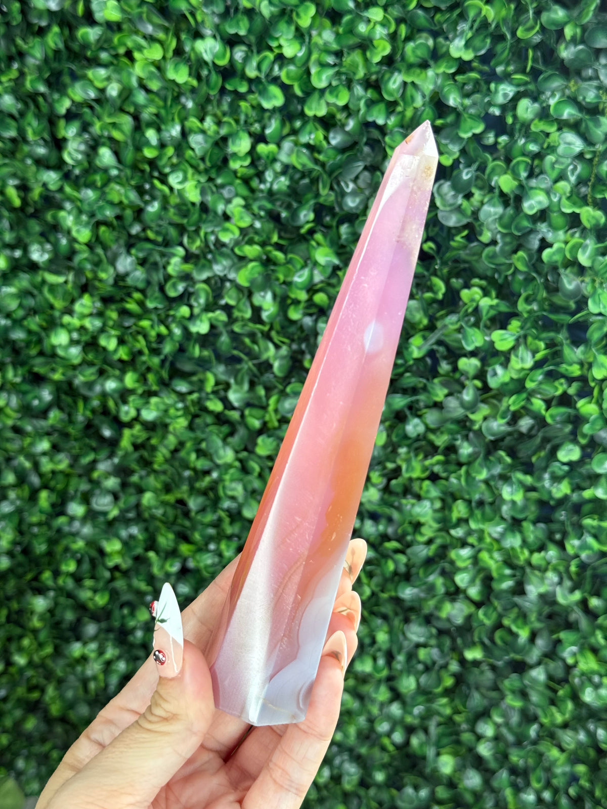 Pink Jelly Agate Obelisk Tower Crystal Carving - F 185g