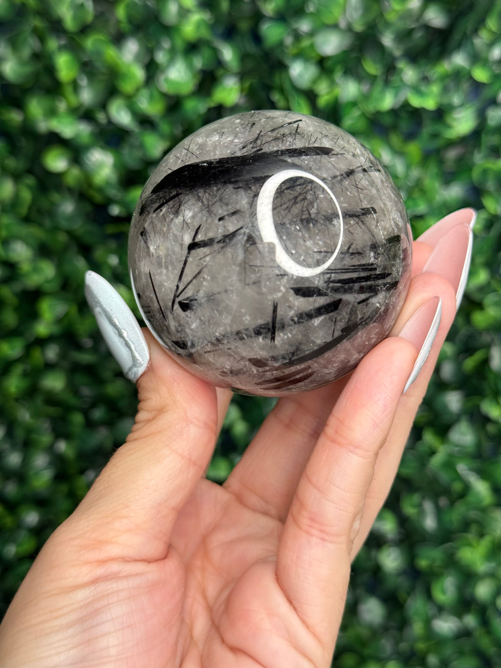 Black Tourmaline in Quartz Sphere Crystal Carving