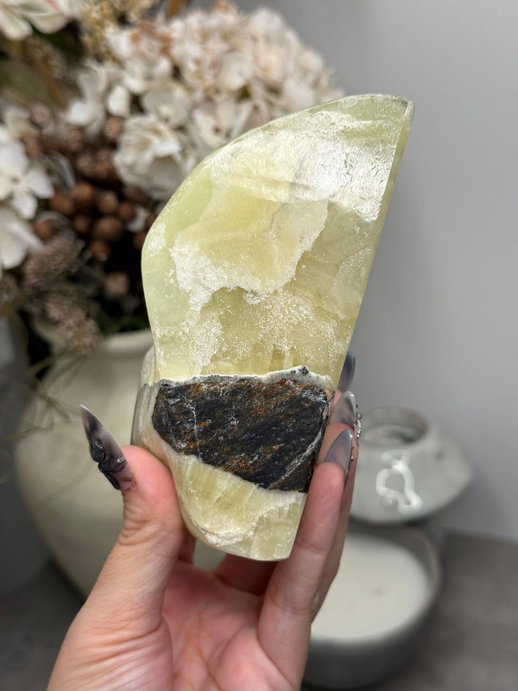Yellow Aragonite Freeform Crystal Carvings M - Pakistan