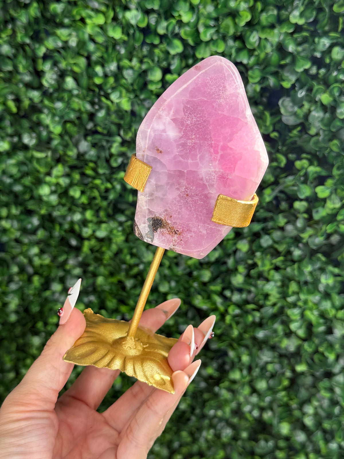 Pink Aragonite AAA with gold Stand from Afghanistan I