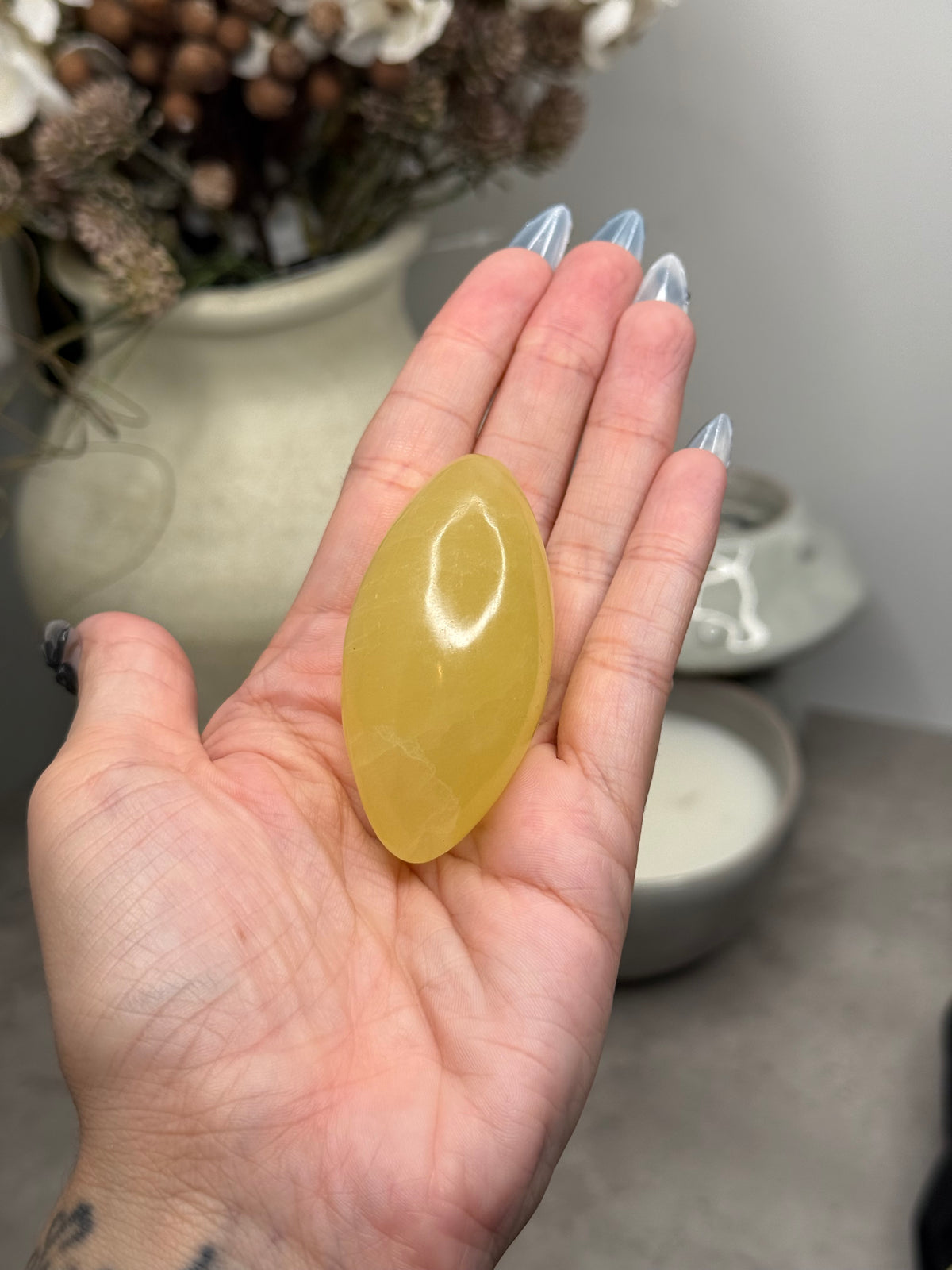 Lemon Calcite Shiva Palmstone Crystal Carving