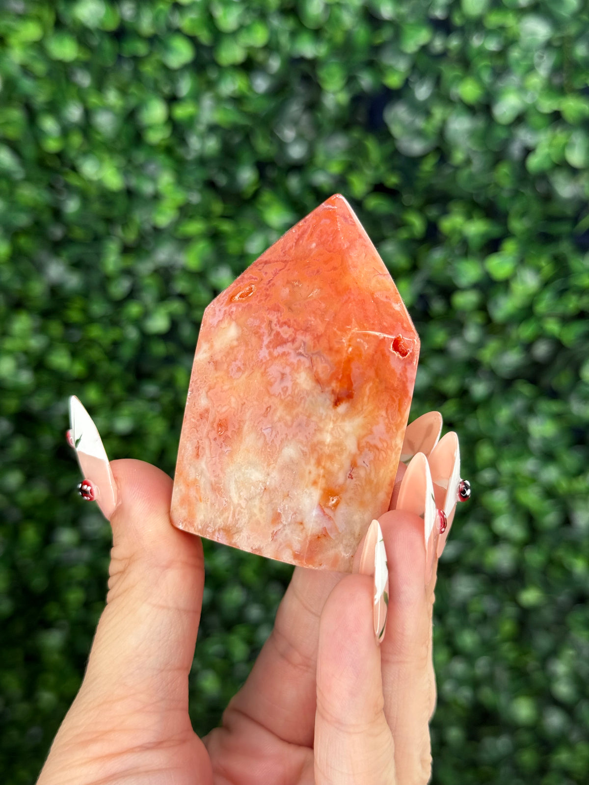 Pink Carnelian Domino Tower Crystal Carvings