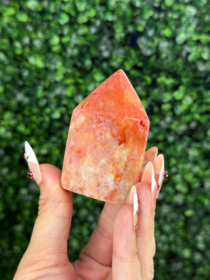 Pink Carnelian Domino Tower Crystal Carvings