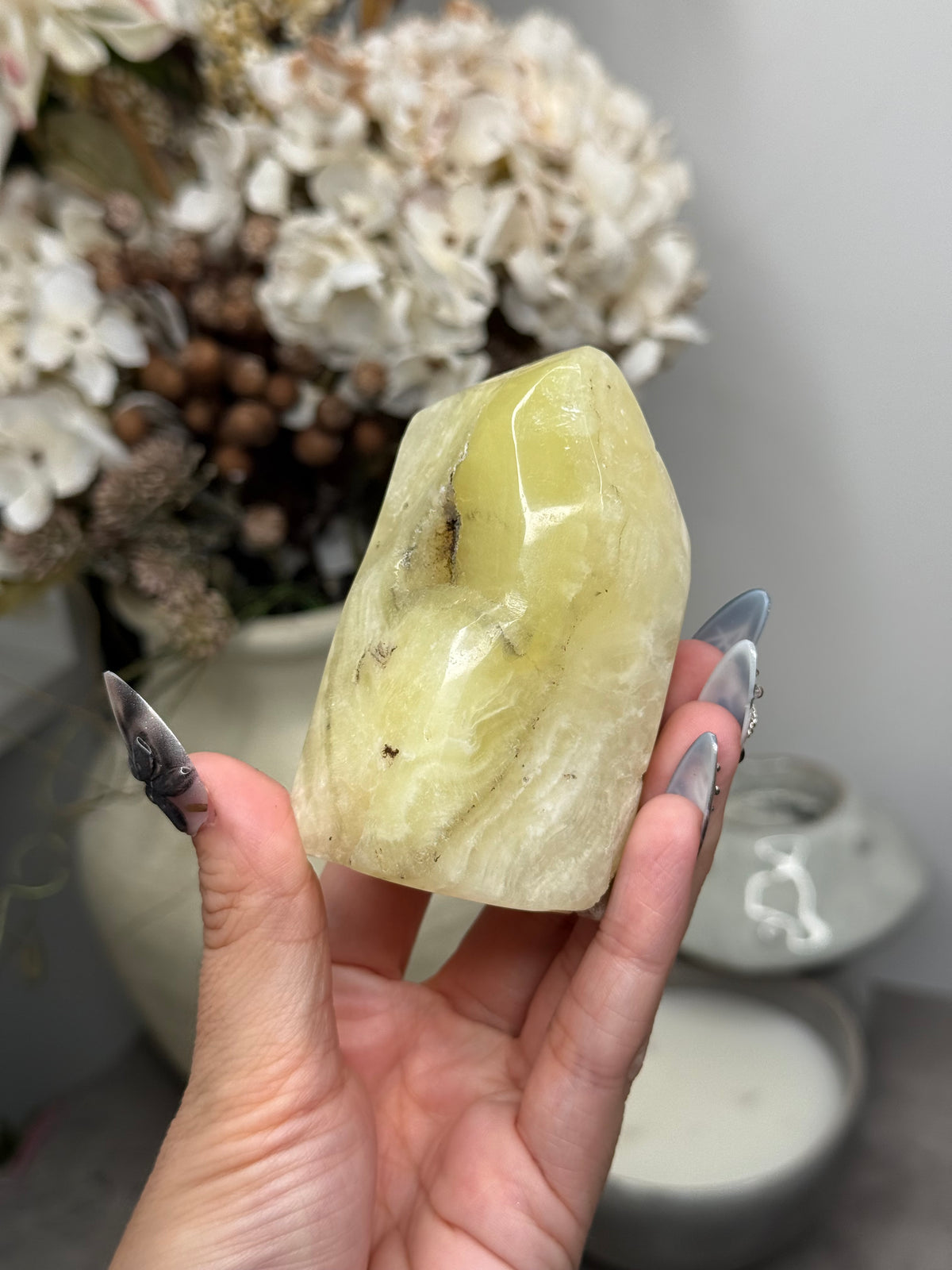 Yellow Aragonite Freeform Crystal Carvings K - Pakistan