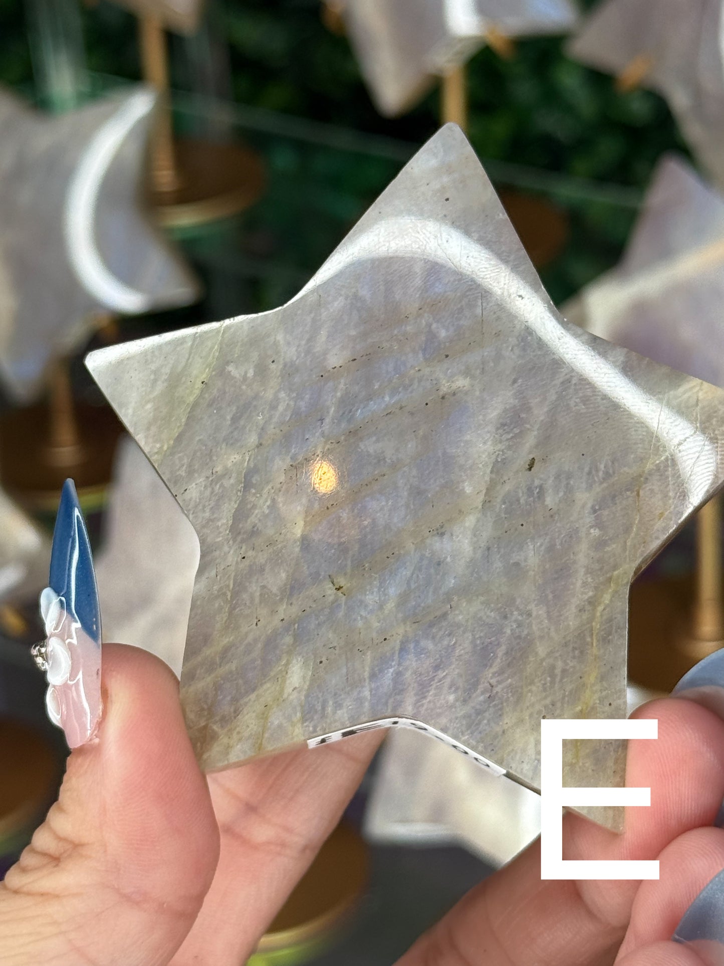 Moonstone Star Carving with Gold Stand – Choose Your Piece (60g–119g)
