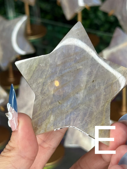 Moonstone Star Carving with Gold Stand – Choose Your Piece (60g–119g)