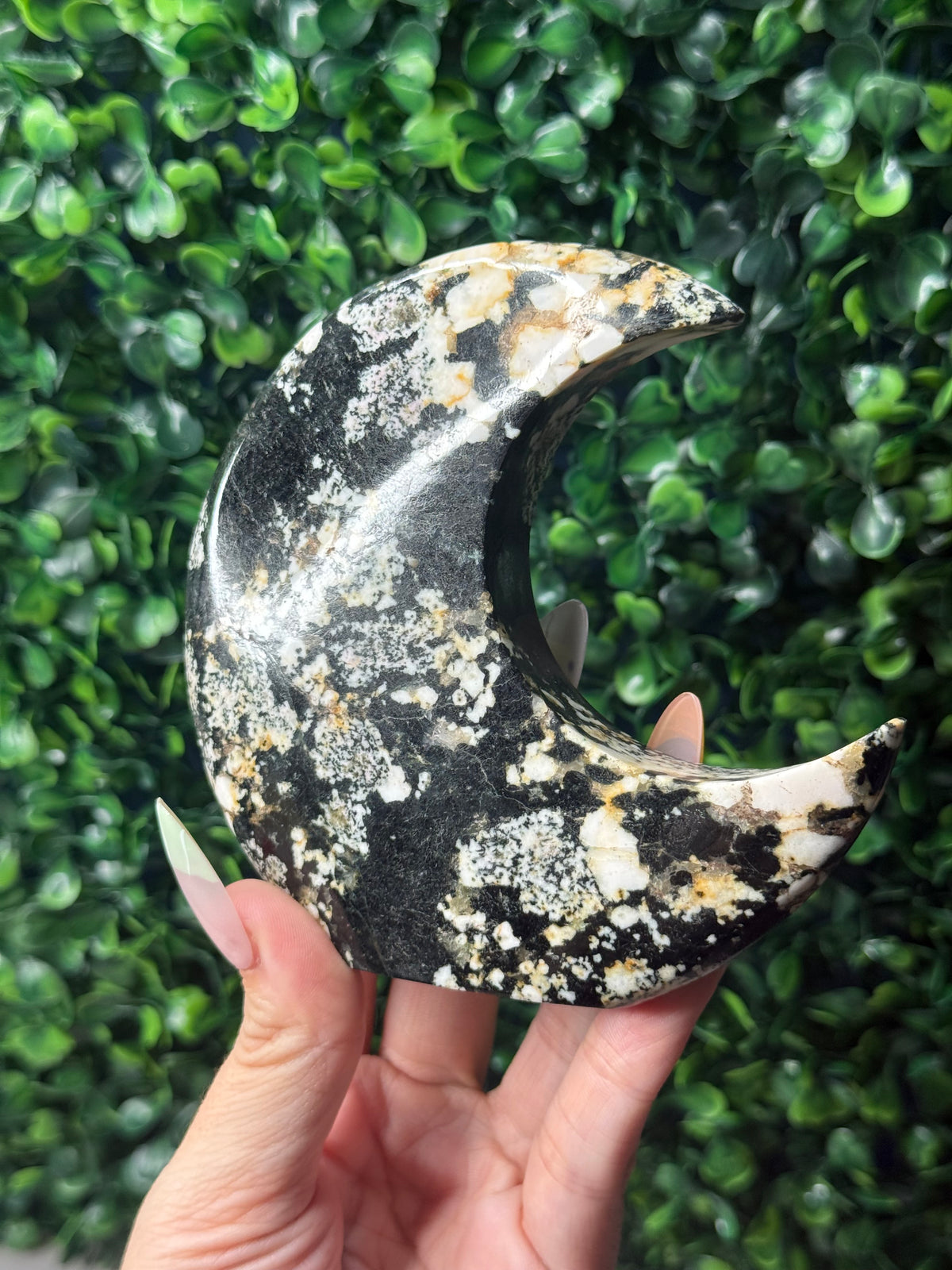 Snowflake Obsidian Standing Moon Crystal Carving - Pakistan - A
